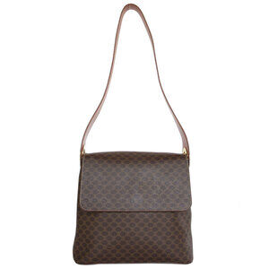 Celine Gold Leather Bag Macadam Brown Shoulder